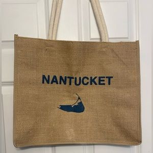 Nantucket souvenir burlap shopping tote with rope handle